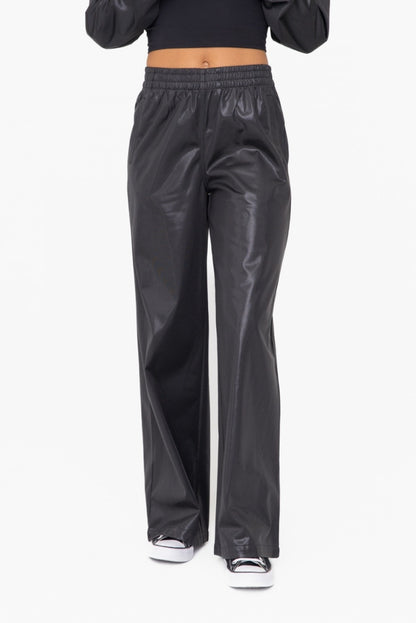 Jogger Lady Pants Leather Look Flare Color Black