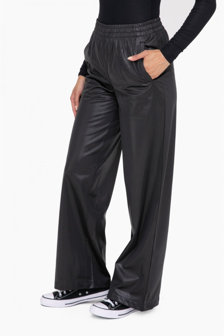 Jogger Lady Pants Leather Look Flare Color Black