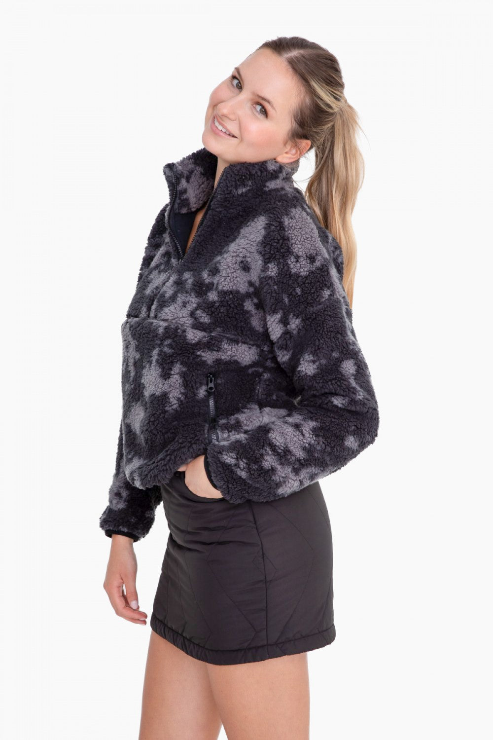 Chamarra Dama Half Zip Sherpa Pullover Print