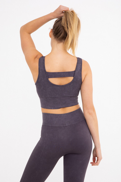 Ribbed Cut-Out Back Mineral Wash Seamless Hybrid Sports Bra